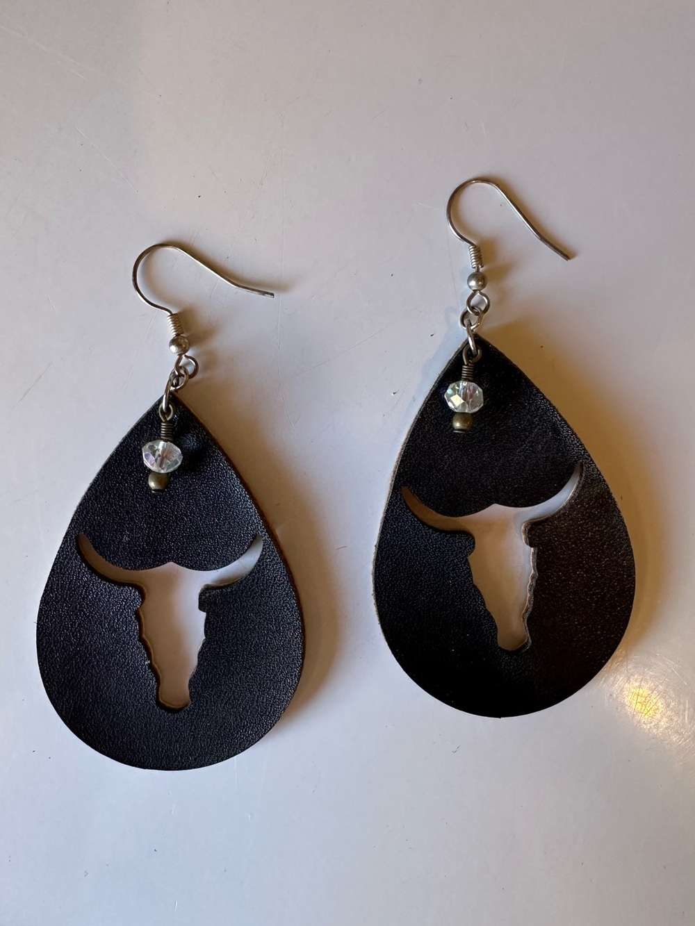 Black Teardrop Longhorn Cutout Earrings